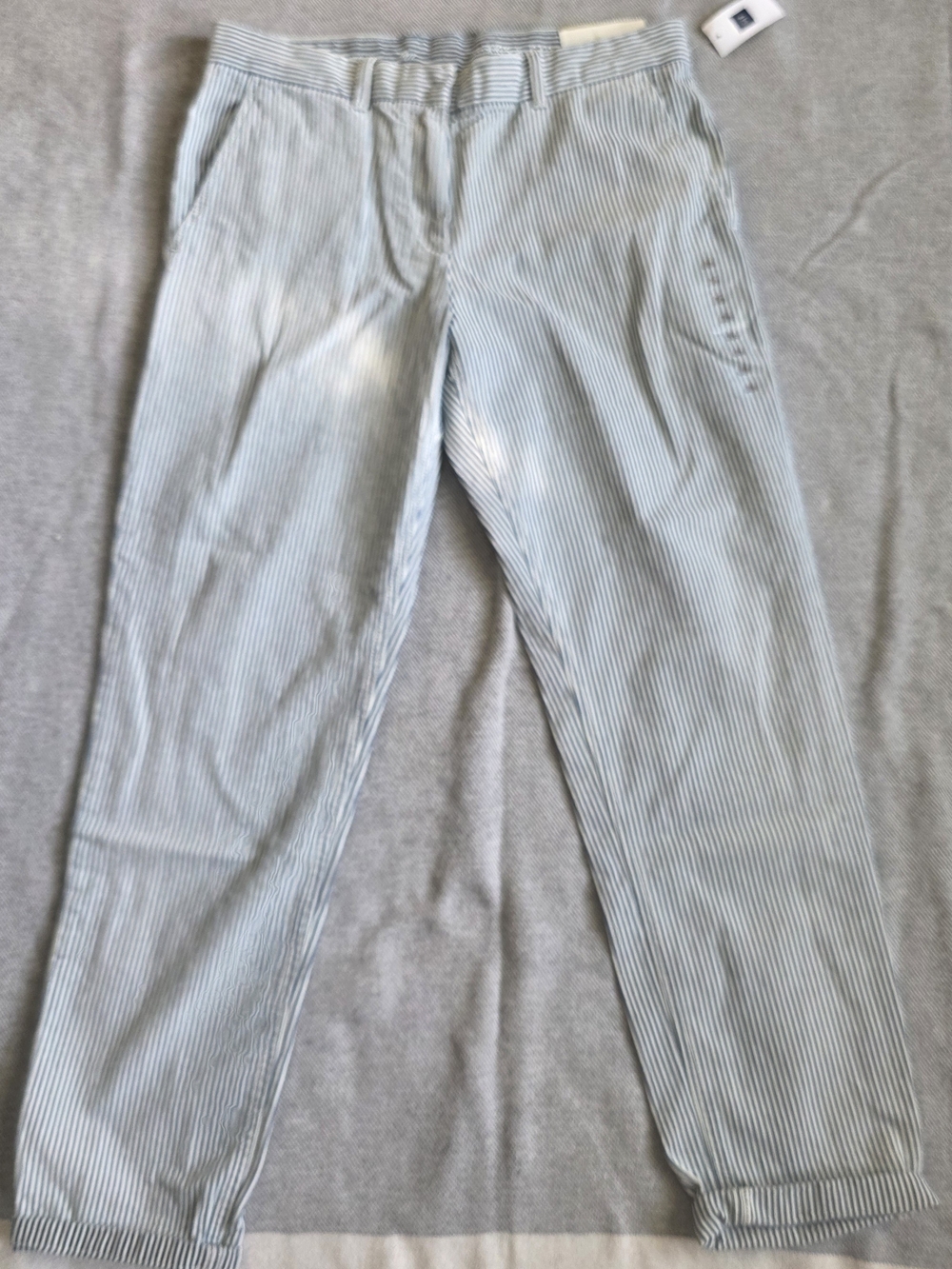 GAP Light Blue & White Pinstripe Chinos Railroad Tappered Trousers